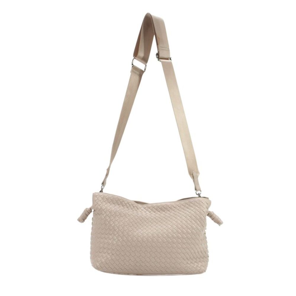Haute Shore Womens Leather Woven Cossbody Handbag Beige